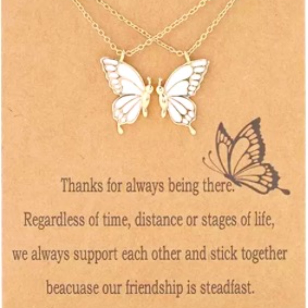 Best Friend, Mother / Daughter 18K Gold Vermeil Butterfly Necklace Set.